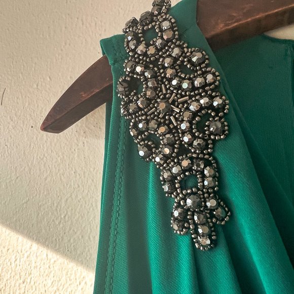 Emerald Deco Cache Mini Green Formal Event Wedding Gala Beaded Dress Size 6 EUC - Picture 3 of 9